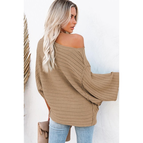 Brown Exposed Seam Ribbed Knit Dolman Top - M - Main Image