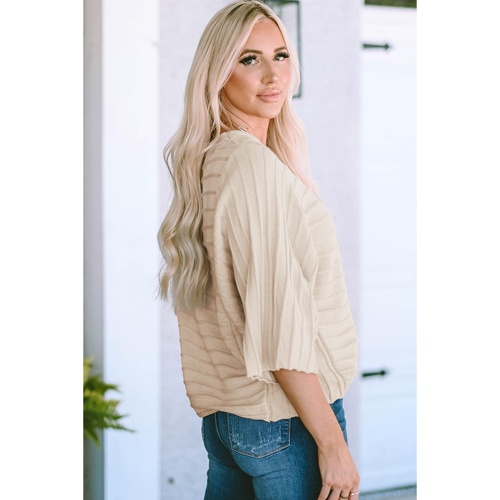 Apricot Exposed Seam Ribbed Knit Dolman Sweater - M - Main Image