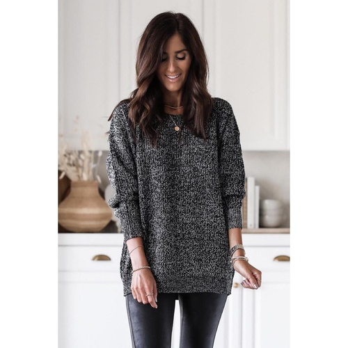 Azura Exchange Black Glittering Long Sleeve Tunic Sweater - L - Main Image