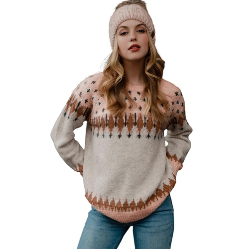 Multicolor Mixed Geometric Detail Raglan Sleeve Sweater - M - Main Image