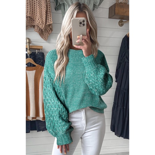 Sea Green Cable Knit Sleeve Drop Shoulder Sweater - XL - Main Image