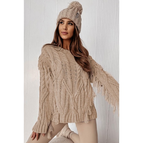 Parchment Tasseled Braided Knit Sweater - L - Main Image