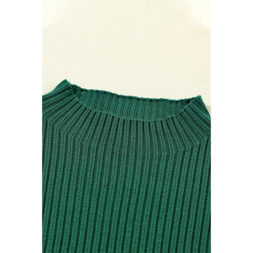 Blackish Green Patch Pocket Ribbed Knit Short Sleeve Sweater - M - Main Image