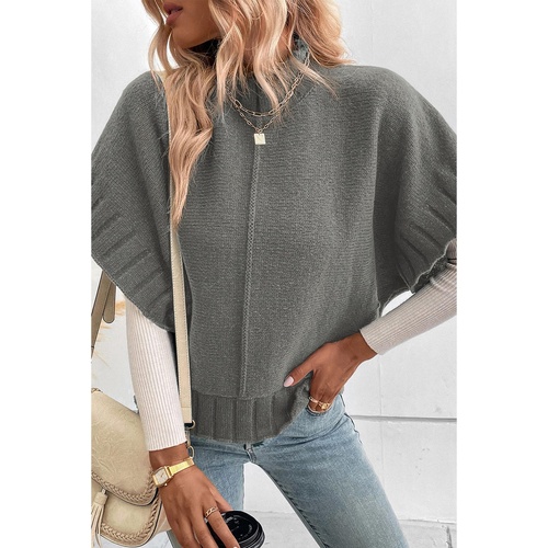 Medium Grey Mock Neck Batwing Short Sleeve Knit Sweater - XL - Main Image