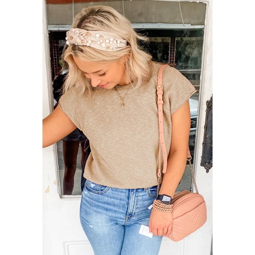 Smoke Gray Ribbed Raglan Short Sleeve Sweater - L - Main Image