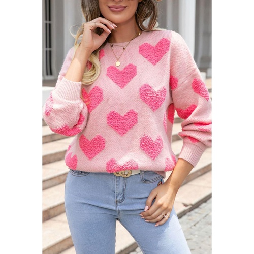 Light Pink Valentine’s Day Heart Jacquard Knit Sweater - L - Main Image