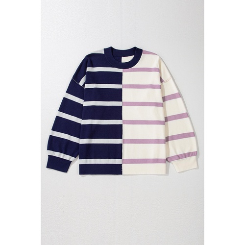 Blue Stripe Colorblock Oversized Sweater - L - Main Image