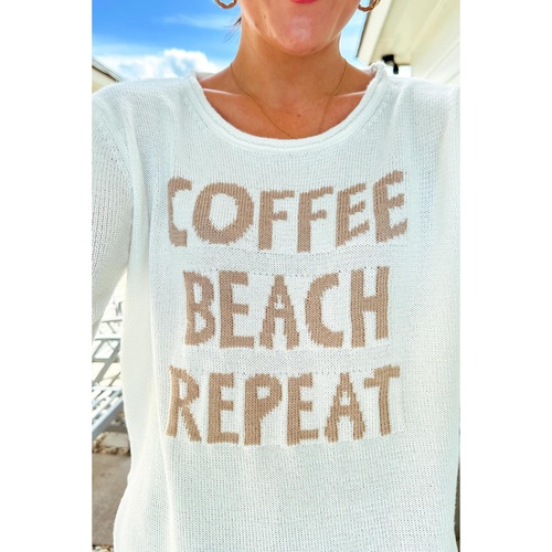White COFFEE BEACH REPEAT Graphic Sweater - L - Main Image