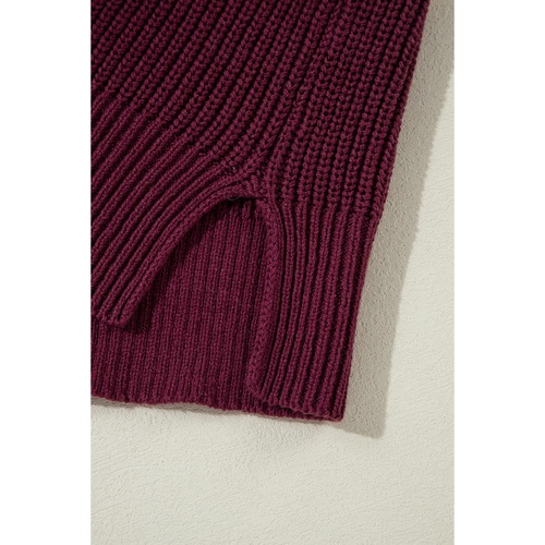 Green Color Block Striped Buttoned Shoulder Split Sweater - L - Main Image