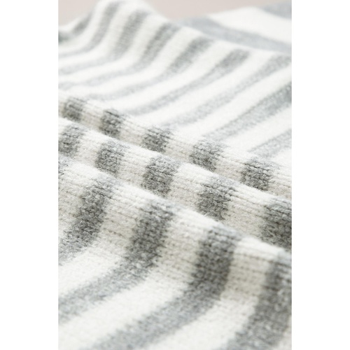 Gray Stripe Drop Shoulder Crew Neck Sweater - L - Main Image