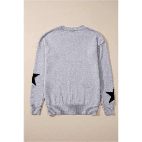 Gray Star Pattern Drop Shoulder Sweater - L - Main Image