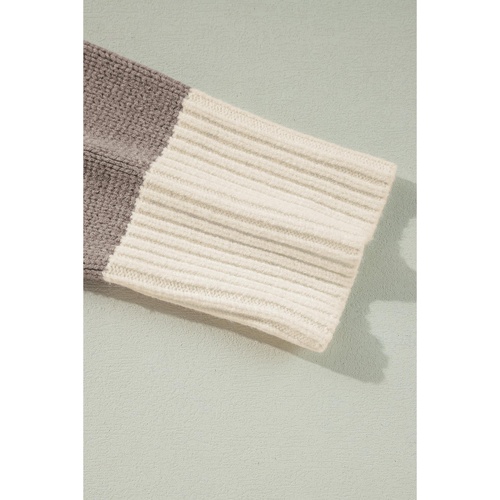 Simply Taupe Colorblock Loose Pullover Sweater - L - Main Image