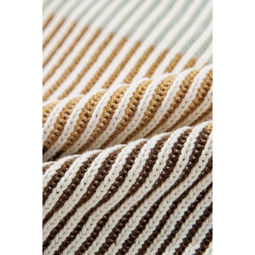 Brown Colorblock Textured Knit Bubble Sleeve Sweater - L - Main Image