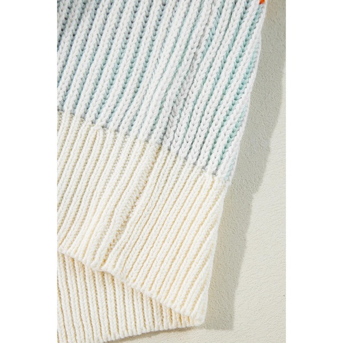 Multicolour Colorblock Textured Knit Bubble Sleeve Sweater - XL - Main Image