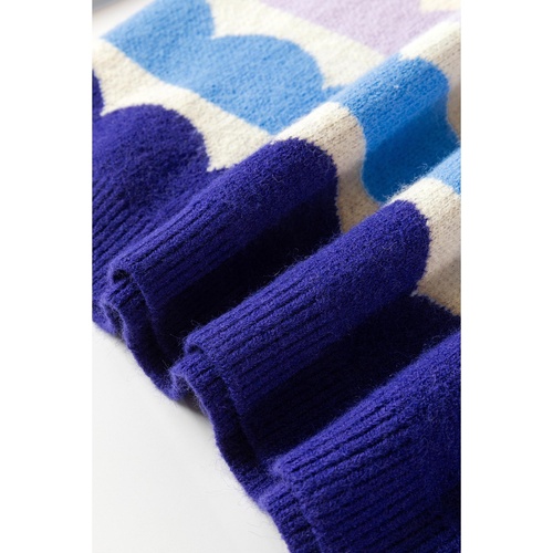 Dark Blue Wave Striped Balloon Sleeve Drop Shoulder Sweater - L - Main Image