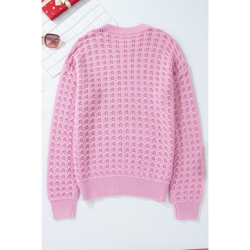 Pink Crochet Knit Drop Shoulder Sweater - S - Main Image
