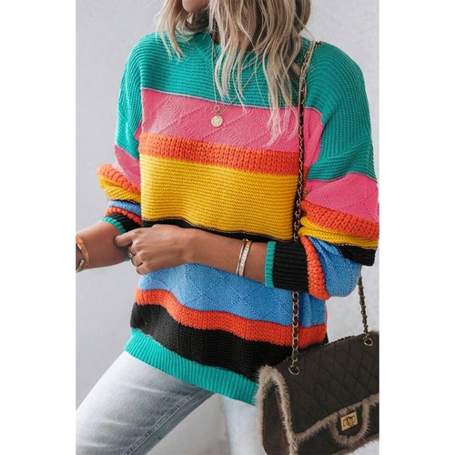 Yellow Colorblock Mixed Textured Drop Shoulder Sweater - M - Main Image