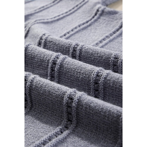 Light Grey Boat Neck Drop Shoulder Pointelle Knit Sweater - L - Main Image