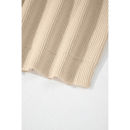 Beige Solid Color Drawstring Hooded Drop Shoulder Pullover Sweater - M - Main Image