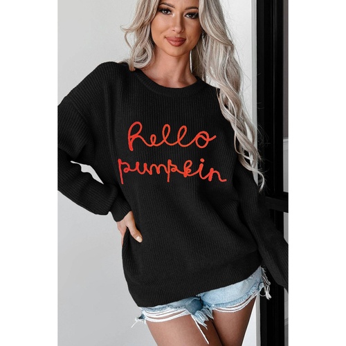 Black Hello Pumpkin Graphic Sweater - L - Main Image