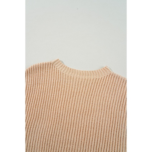 Apricot Cable Knit Drop Shoulder Side Slits Loose Sweater - XL - Main Image