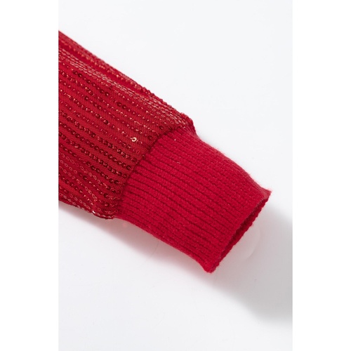 Racing Red Merry Graphic Sequin Sleeve Turtleneck Sweater - M - Main Image