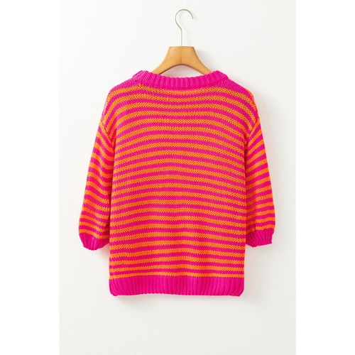 Rose Stripe 3/4 Puff Sleeve Drop Shoulder Sweater - L - Main Image