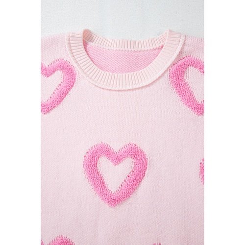 Pink Heart Shape Bubble Sleeve Baggy Sweater - L - Main Image