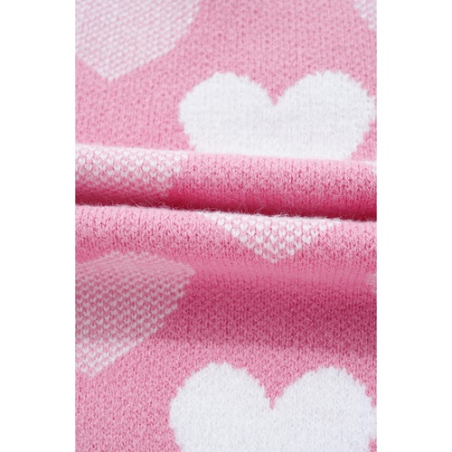Pink Pearled Heart Print Valentines Crew Neck Sweater - S - Main Image