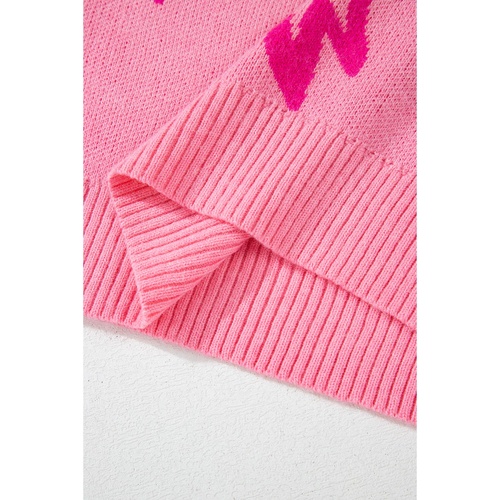 Pink Bow Pattern Drop Shoulder Loose Sweater - XL - Main Image