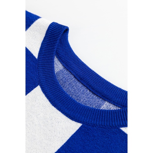 Dark Blue Cherckerboard Round Neck Sweater Vest - S - Main Image