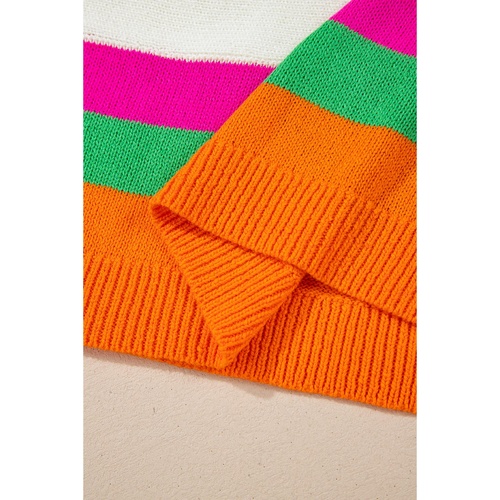 White Star Pattern Colorblock Striped Edge Drop Shoulder Sweater - M - Main Image