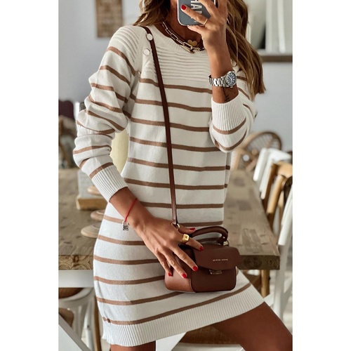 Stripe Button Ribbed Detail Mini Sweater Dress - XL - Main Image