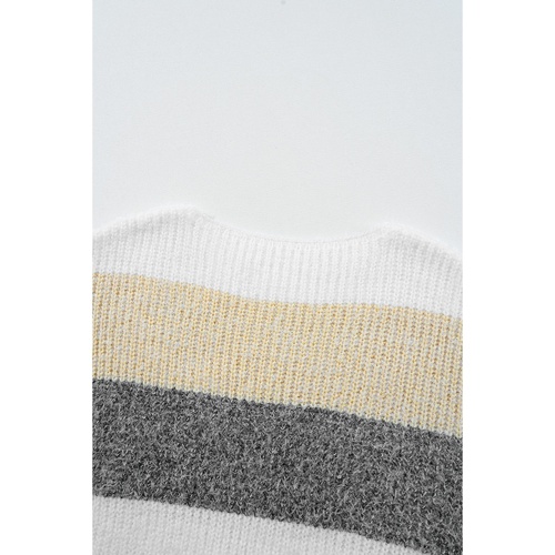 Gray Stripe Colorblock Bubble Sleeve Drop Shoulder Sweater Dress - S - Main Image