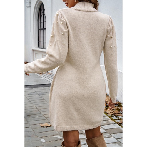 Parchment Pearl Beaded High Neck Bodycon Sweater Dress - XL - Main Image