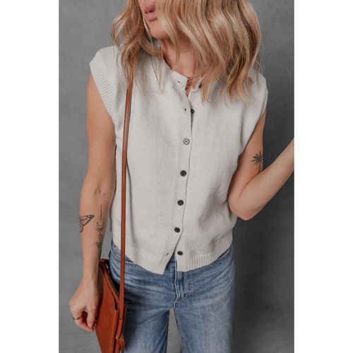 Jet Stream Button Up O Neck Sweater Vest - M - Main Image