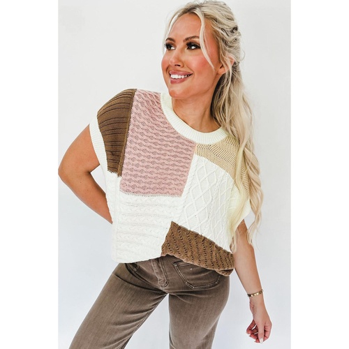 Multicolor Colorblock Mix Textured Sweater Tee - M - Main Image