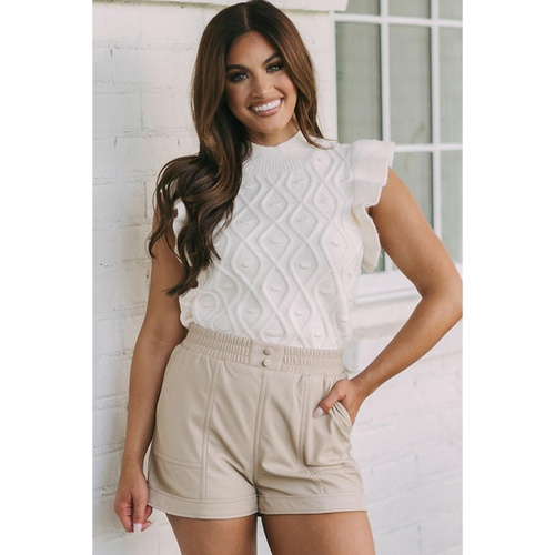 White Textured Ruffled Mock Neck Knitted Vest - L - Main Image
