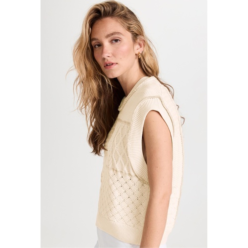 Beige Cable Knit Dolman Armholes Sweater Tank - L - Main Image