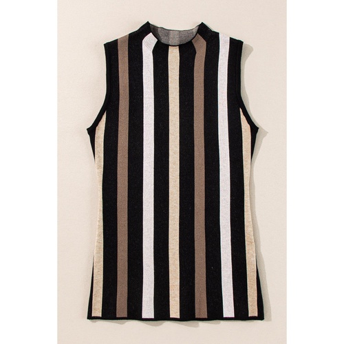 Black Stripe Slim Fit O Neck Sweater Vest - L - Main Image