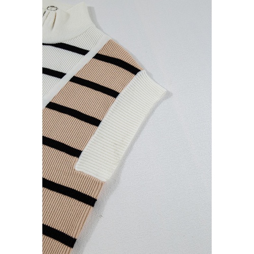 Black Stripe Colorblock Quarter Zip Collar Sweater Vest - L - Main Image