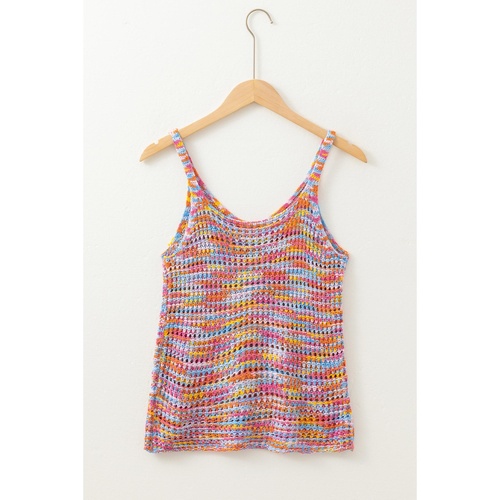 Pink Color Contrast Crochet Loose Fit Sweater Vest - L - Main Image