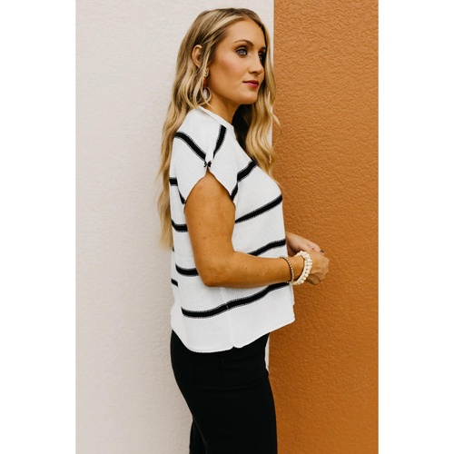 White Striped Batwing Sleeve Sweater Tee - L - Main Image