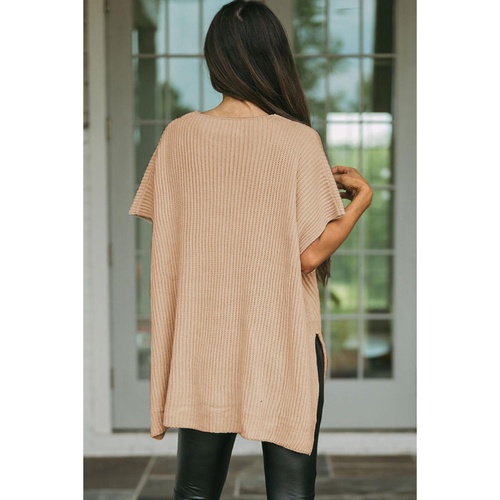 Apricot Short Sleeve Side Slit Oversized Sweater - S - Main Image