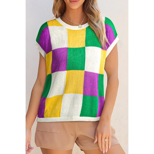 Tillandsia Purple Color Block Cap Sleeve Sweater - L - Main Image
