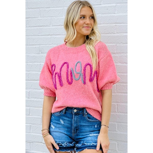 Bonbon Mom Tinsel Front Short Sleeve Sweater - L - Main Image