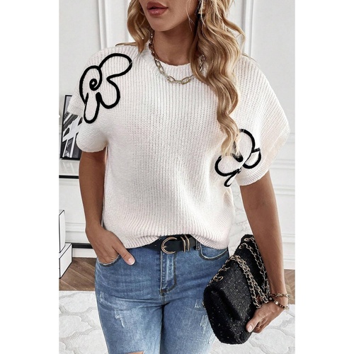 White Flower Embroidery Sweater Tee - XL - Main Image