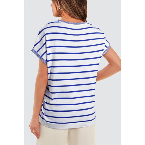 Sky Blue Stripe Knitted Bat Sleeve T Shirt - L - Main Image