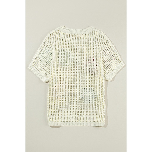 White Crochet Flower Hollow-out Sweater T Shirt - L - Main Image