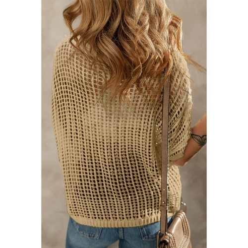 Light French Beige Crochet Flower Hollow-out Sweater T Shirt - XL - Main Image